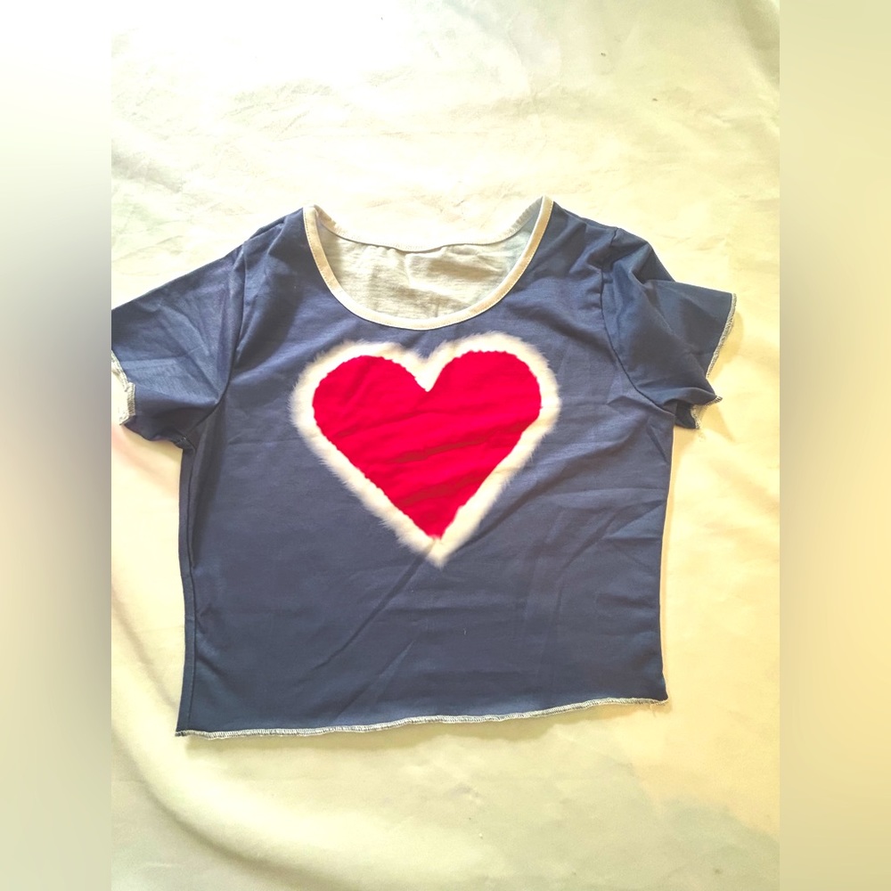 Navy Blue crop top with red heart ❤️